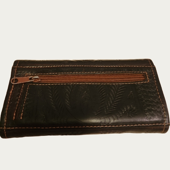 RUSTIC Floral BOHEMIAN LEATHER  Embossed WALLET, MADE IN PARAGUAY EUC - Picture 2 of 10